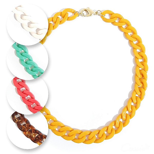 Colar Elos Resina Fecho Banhado a Ouro 18k