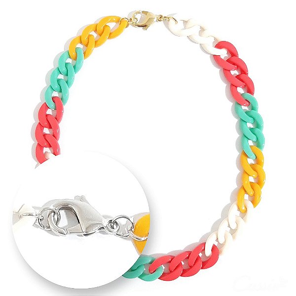 Colar Elos Resina Colorida Fecho Banhado