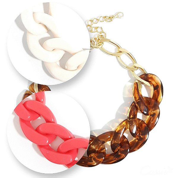 Pulseira Elos Resina Corrente Banhada a Ouro