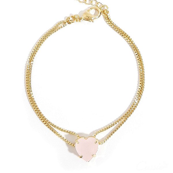 Pulseira Coração Zircônia Leitosa Rosa