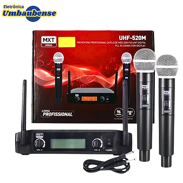 Microfone duplo Sem Fio UHF-520M (Entrega só na Loja Física)