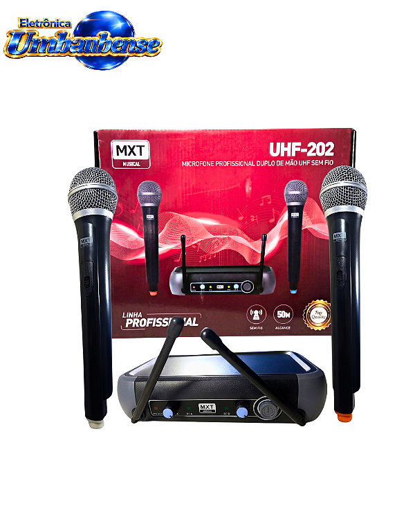 Microfone duplo Sem Fio UHF-202 (Entrega só na Loja Física)