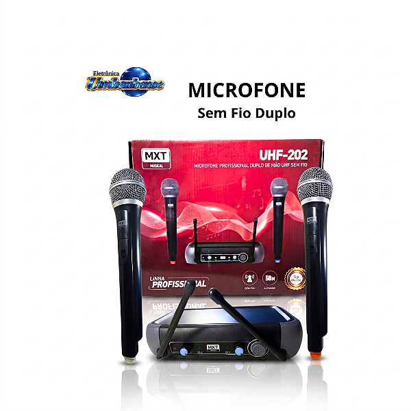 Microfone duplo Sem Fio UHF-202 (Entrega só na Loja Física)