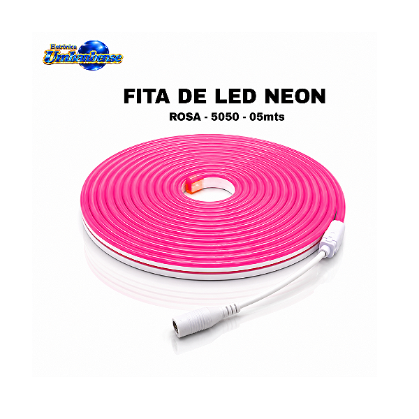 Fita de LED Neon 12V Rosa 5 Metros | Pronta Entrega em Umbaúba