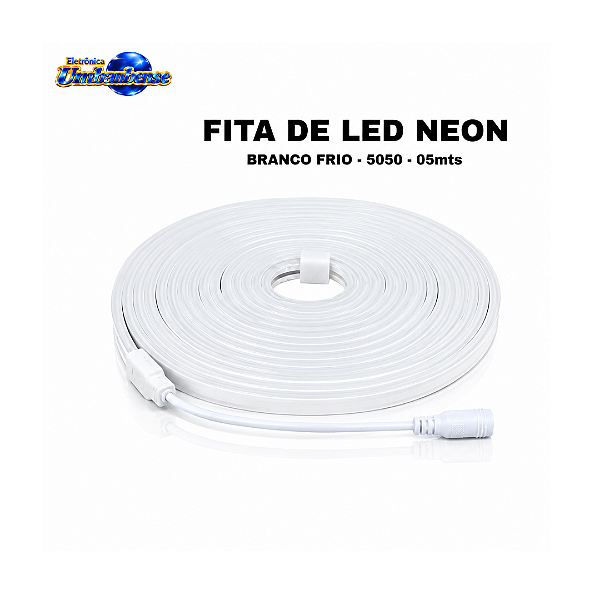 Fita de LED Neon 12V Branco Frio 5 Metros | Pronta Entrega em Umbaúba