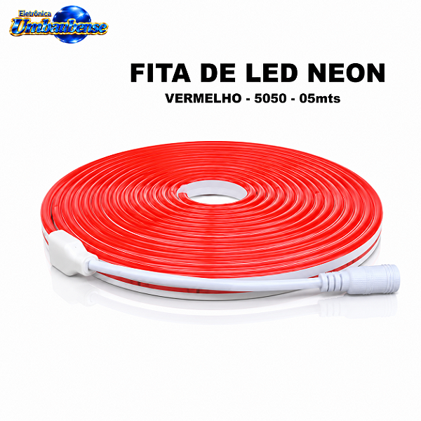 Fita de LED Neon 12V Vermelho 5 Metros | Pronta Entrega em Umbaúba