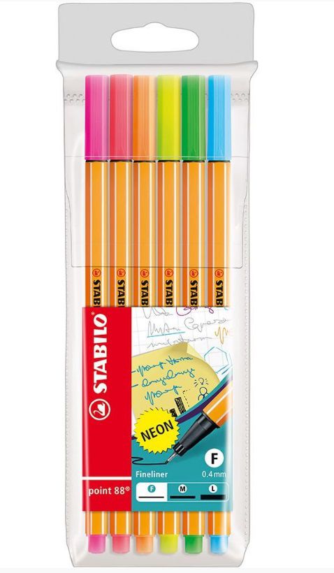 Kit caneta Stabilo Point 88, c/6 cores neon 0,4mm - Dalba Papelaria
