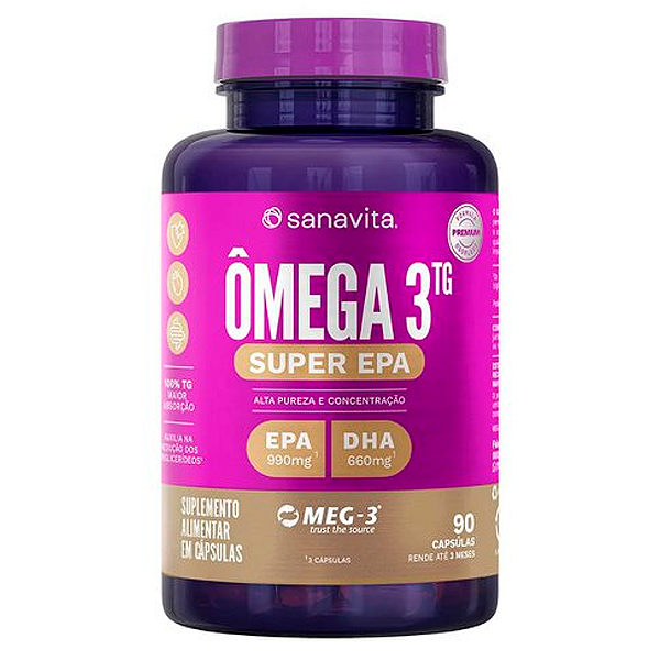Ômega 3ᵀᴳ Super EPA 90 capsulas - Sanavita