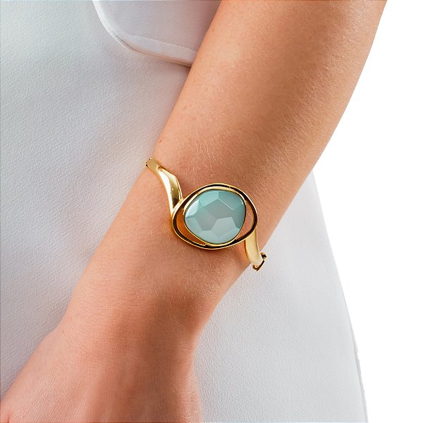Bracelete Sara Pedra Natural Ágata Azul Céu Perolizada