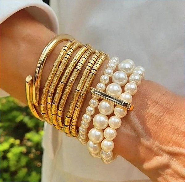Pulseira Tripla Pérolas