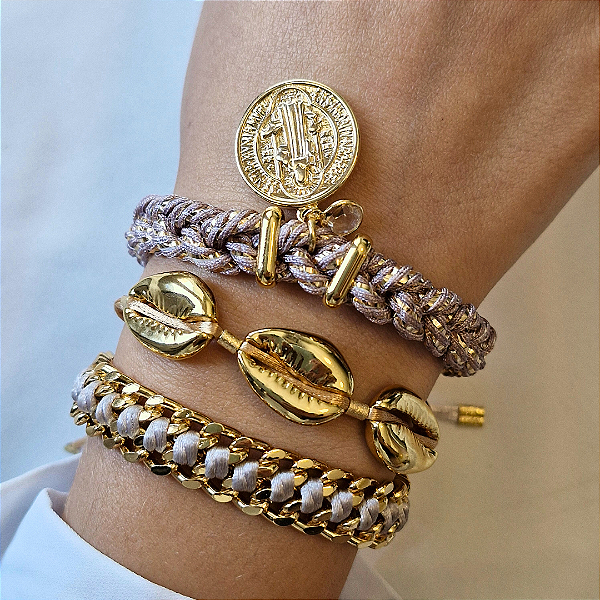 Pulseira Medalha Banho Ouro