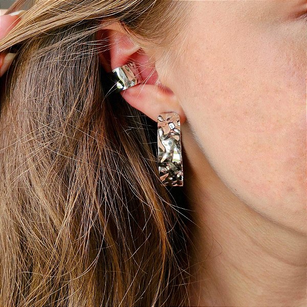 Conjunto Argola + Piercing Fake Prateado