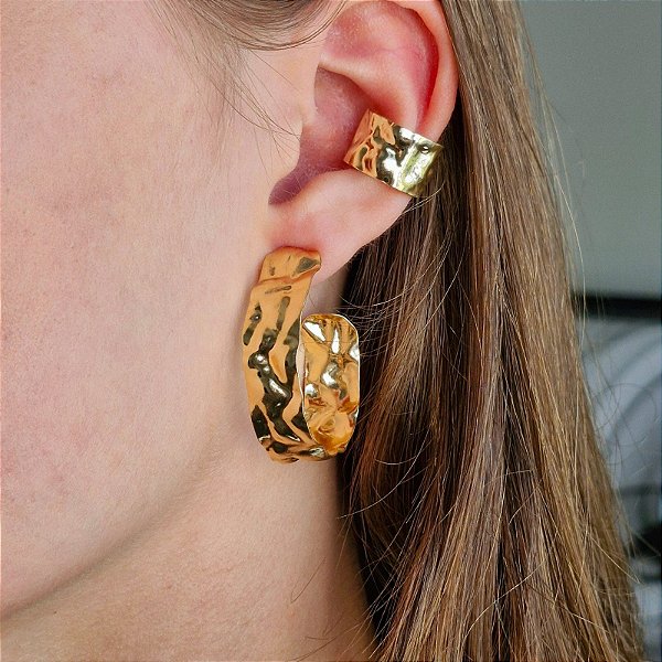 Conjunto Argola + Piercing Fake Dourado