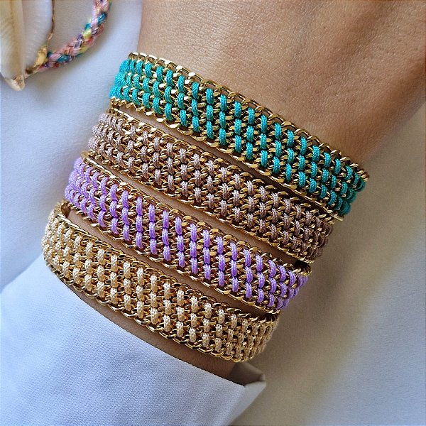 Pulseira Trama Dourada & Lilás
