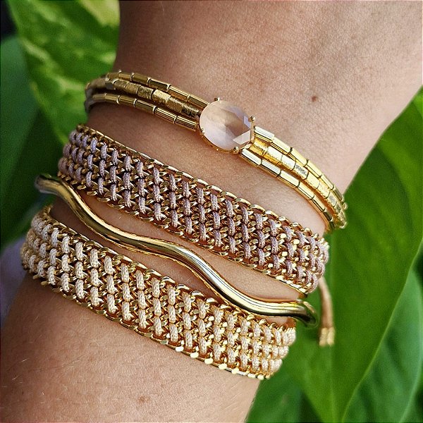 Pulseira Gaby Trio Dourado e Pedra Âmbar