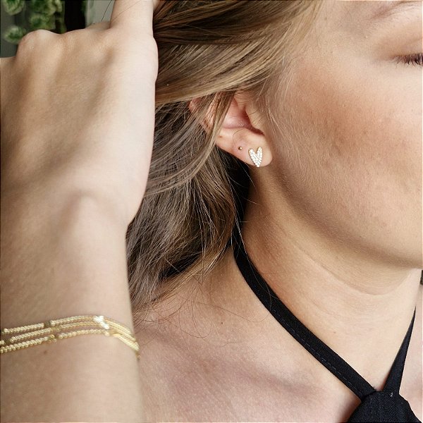 Brinco Coração Dourado Microzircônias