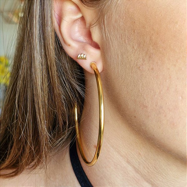 Brinco Argola Tubular Grande Dourado