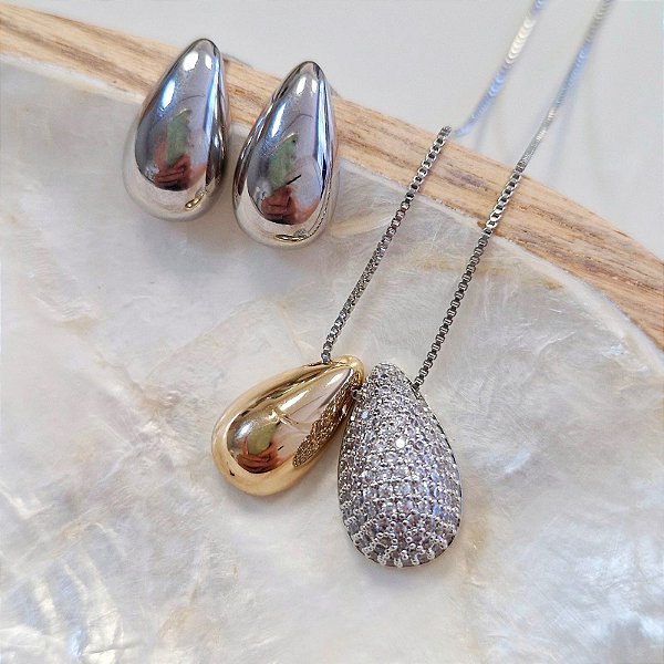 Conjunto Dual gota dourada e prateada