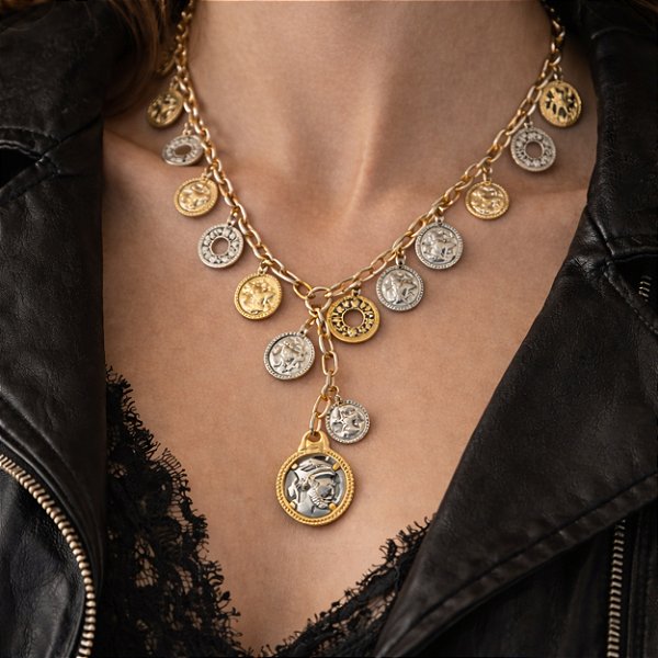 Colar Moedas Império — moedas clássicas bicolor