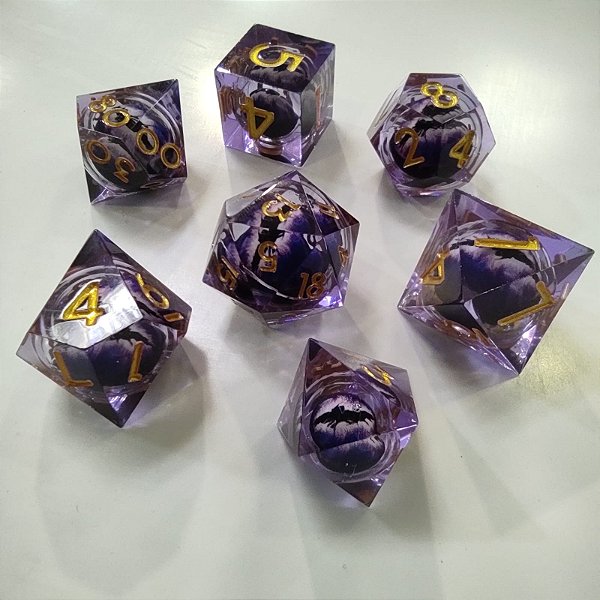 Conjunto Especial de Dados Roxo Olho de Dragão