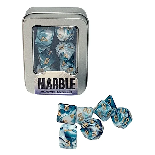 Marble Blue White Dice Set Kit Dados Azul Branco Perolado Buró