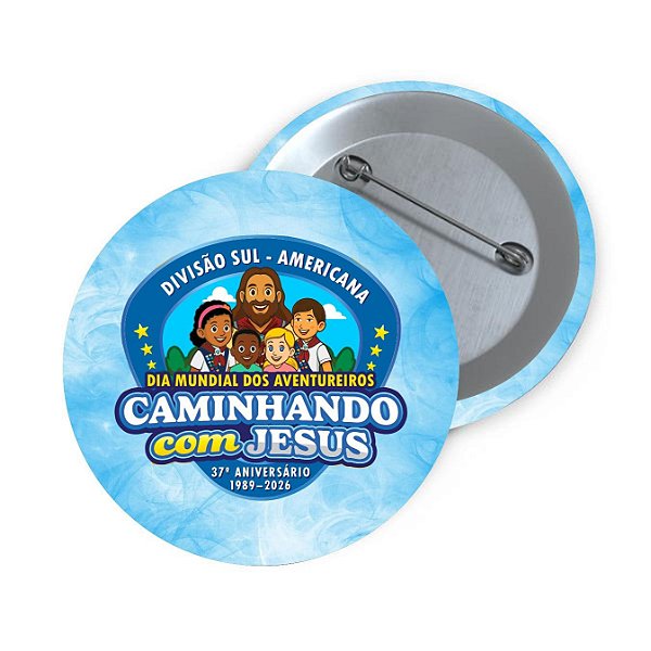 BOTOM DIA DOS AVENTUREIROS CAMINHANDO COM JESUS AZUL CLARO