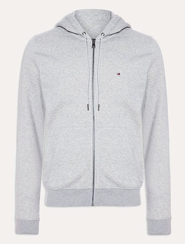 Moletom Tommy Hilfiger Masculino Flag Logo Zip-Through Hoody Cinza