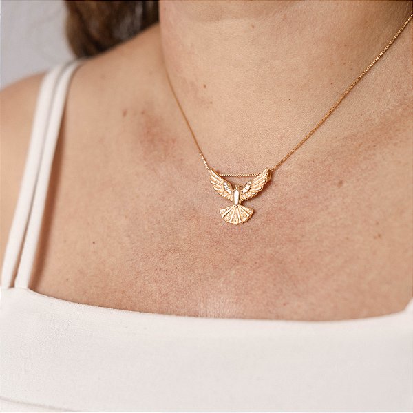 Colar Espírito Santo Texturizado Banhado Ouro 18k