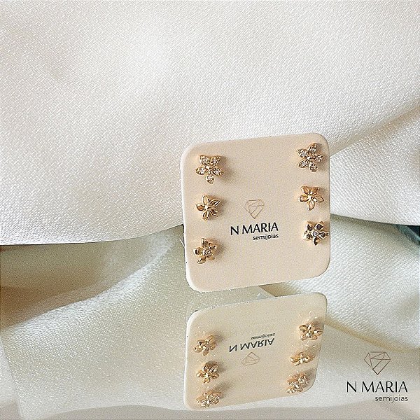 Trio Flores Banhado Ouro 18k
