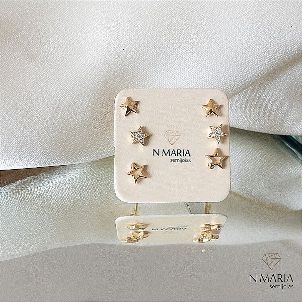 Trio Estrelas Banhado Ouro 18k