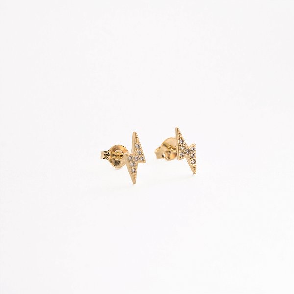 Brincos  Raio Cravejado Banhado Ouro 18k