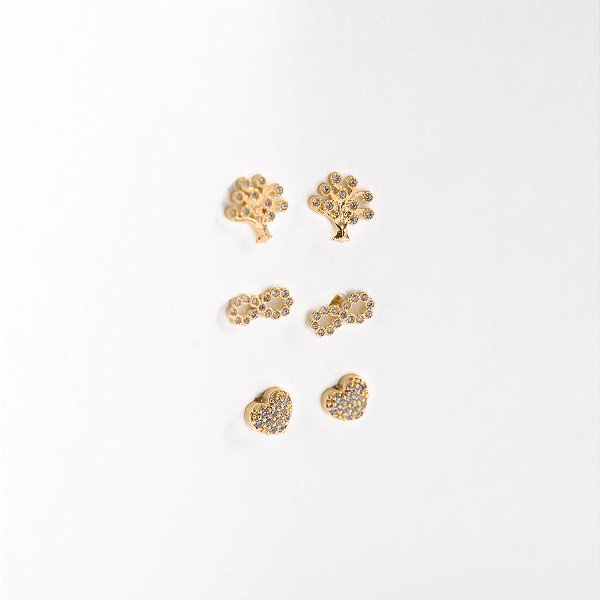 Trio Árvore da Vida Banhado Ouro 18k
