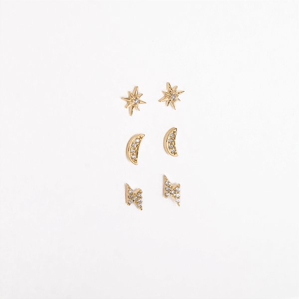 Trio Céu Banhado Ouro 18k
