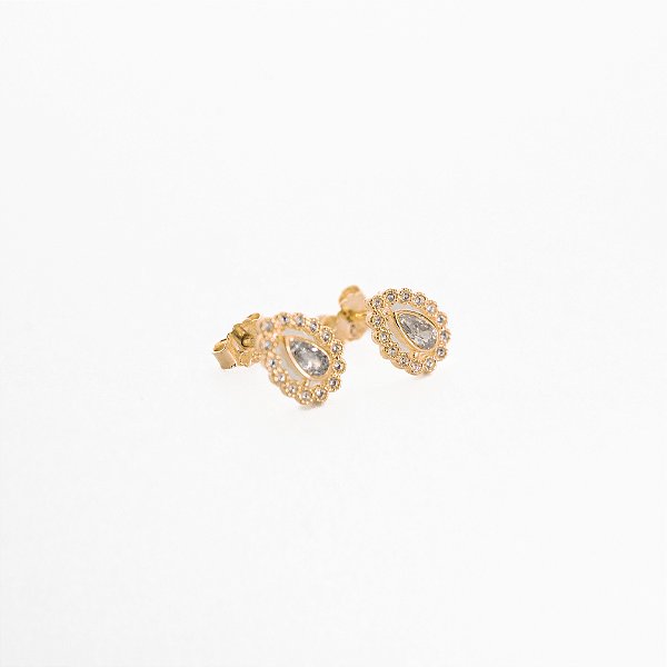 Brincos Gota Pedras Banhado Ouro 18k