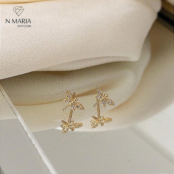 Brincos Libélula Banhado Ouro 18k