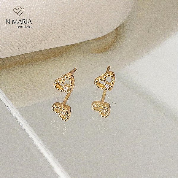 Brincos Coração Micro Ponto de Luz Banhado Ouro 18k