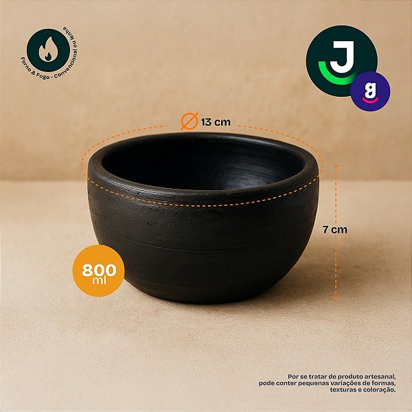 Cumbuca Barro Preto Capixaba Para Caldos e Sopas 800 ML