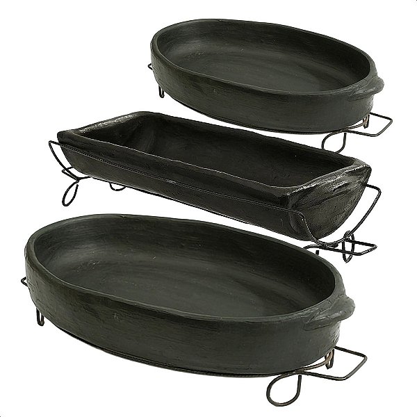 Kit 3 Travessas Assadeira de peixe Barro Capixaba Oval
