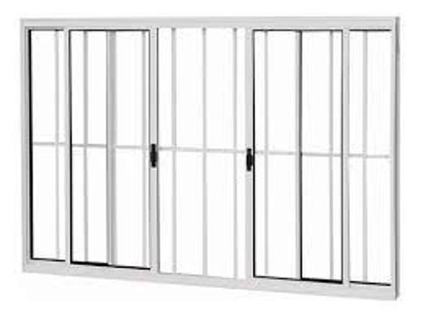Janela 100x120 Com Grade 4 Folhas - Aluminio Branco