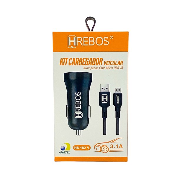 Carregador Veicular Hrebos Micro USB V8 Dois USB 3.1A HS-182V (CARREGVHS182V)