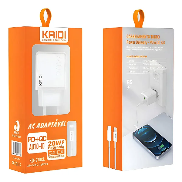 Carregador Kaidi Turbo Lightning iPhone