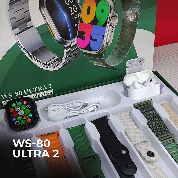 Smartwatch WS 80 Ultra 2 com Kit 7 Pulseiras com fone de ouvido