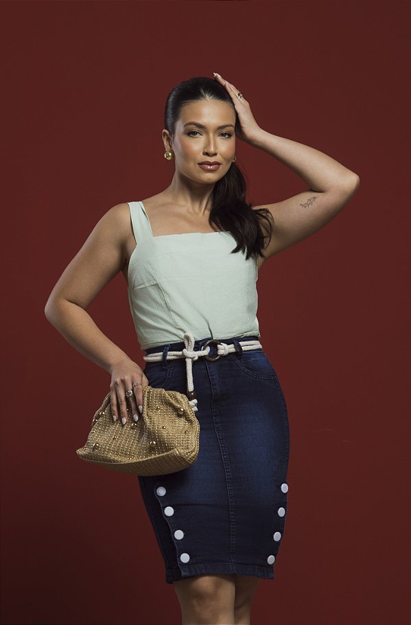 Saia Barra Botões Bege Ref 73