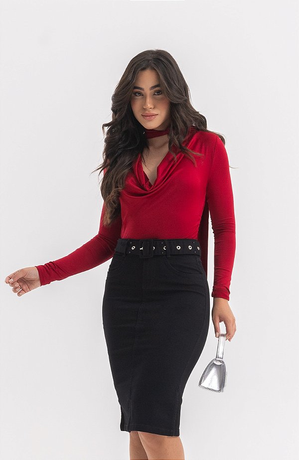 Saia Cinto Com Pérolas Preta Ref 15051