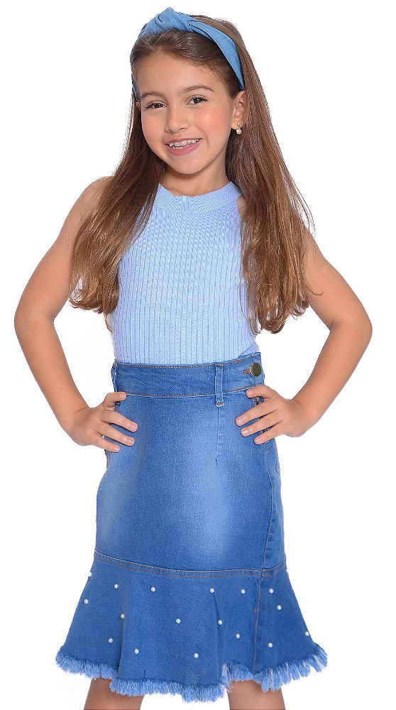 Saia Babado com Pérolas Juvenil Ref 2203