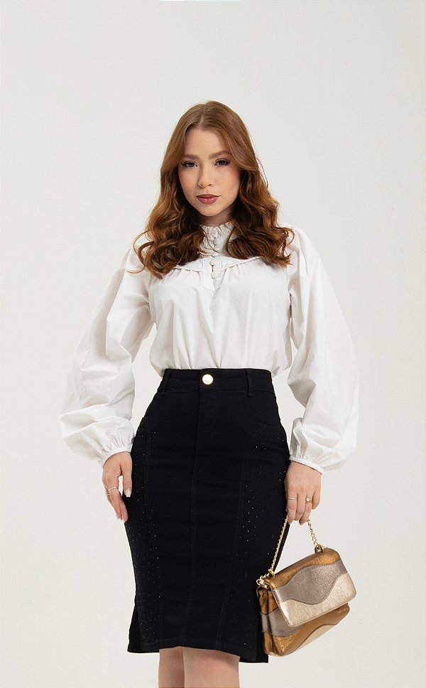 Saia Strass Lateral Preta Ref 15082