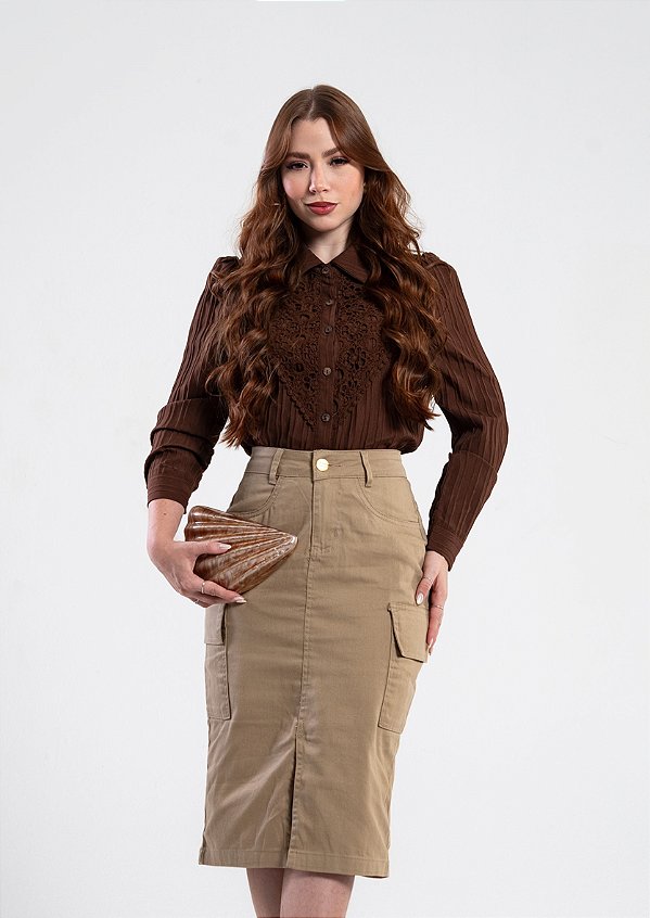 Saia Bolso Cargo Bege Ref 15132