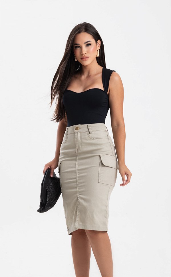 Saia Bolso Cargo Bege Clara Ref 15132