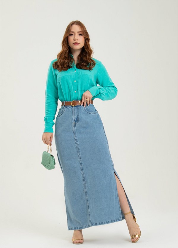 Saia Jeans Longa Abertura Lateral Ref 15142