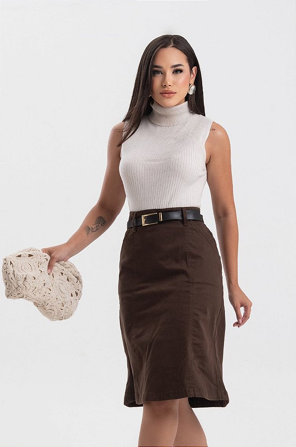 Saia Evasê Bolso Marrom Ref 15149MR